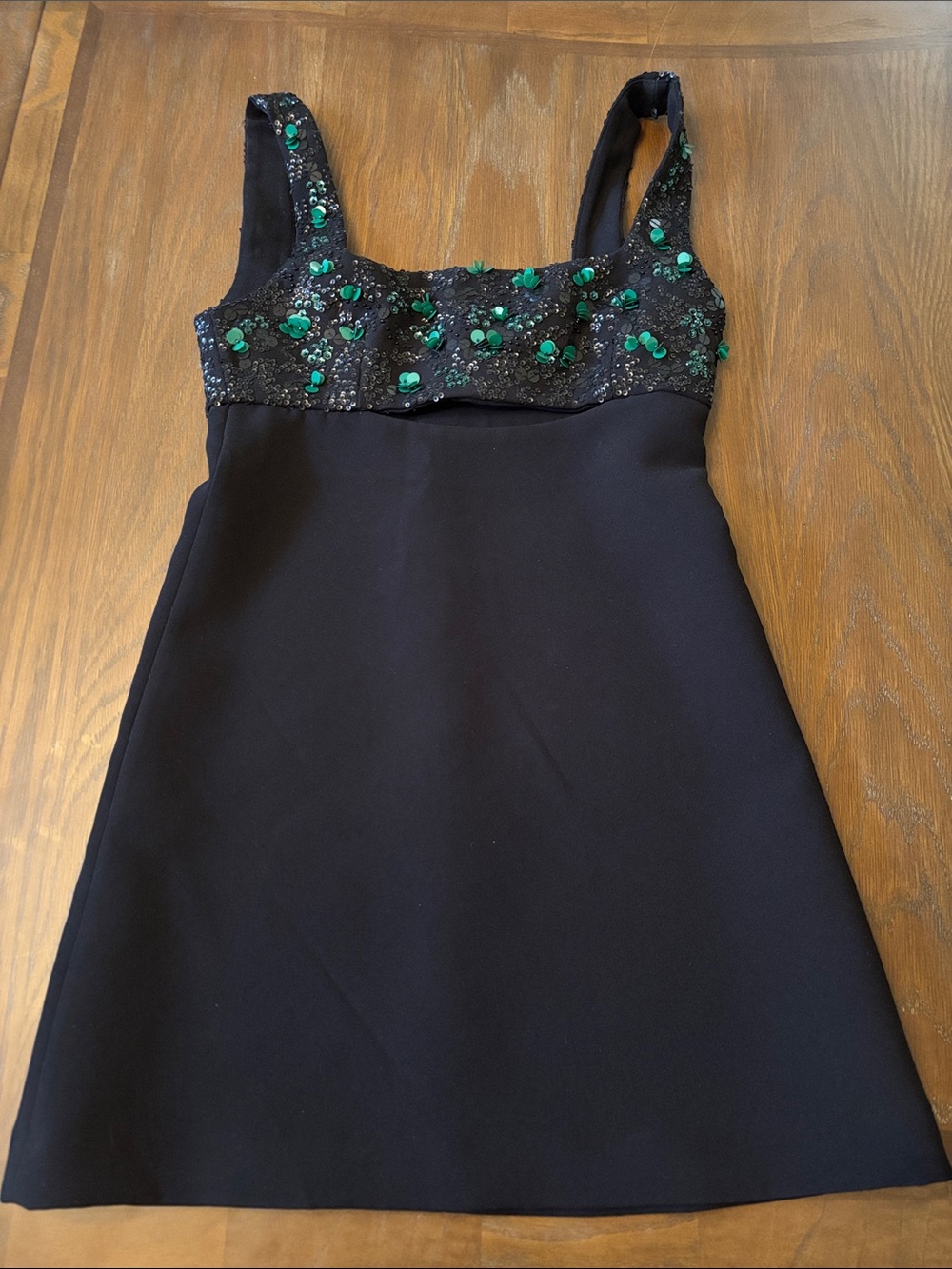 Zara Black Dress with Green Beaded Bust